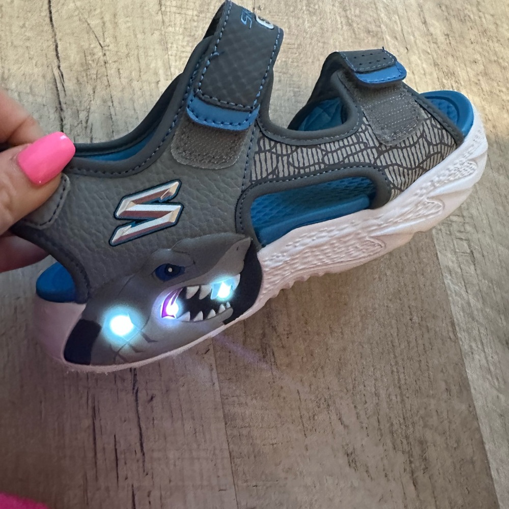 Skechers Kids Light-Up Shark Sandals - Gray and Blue